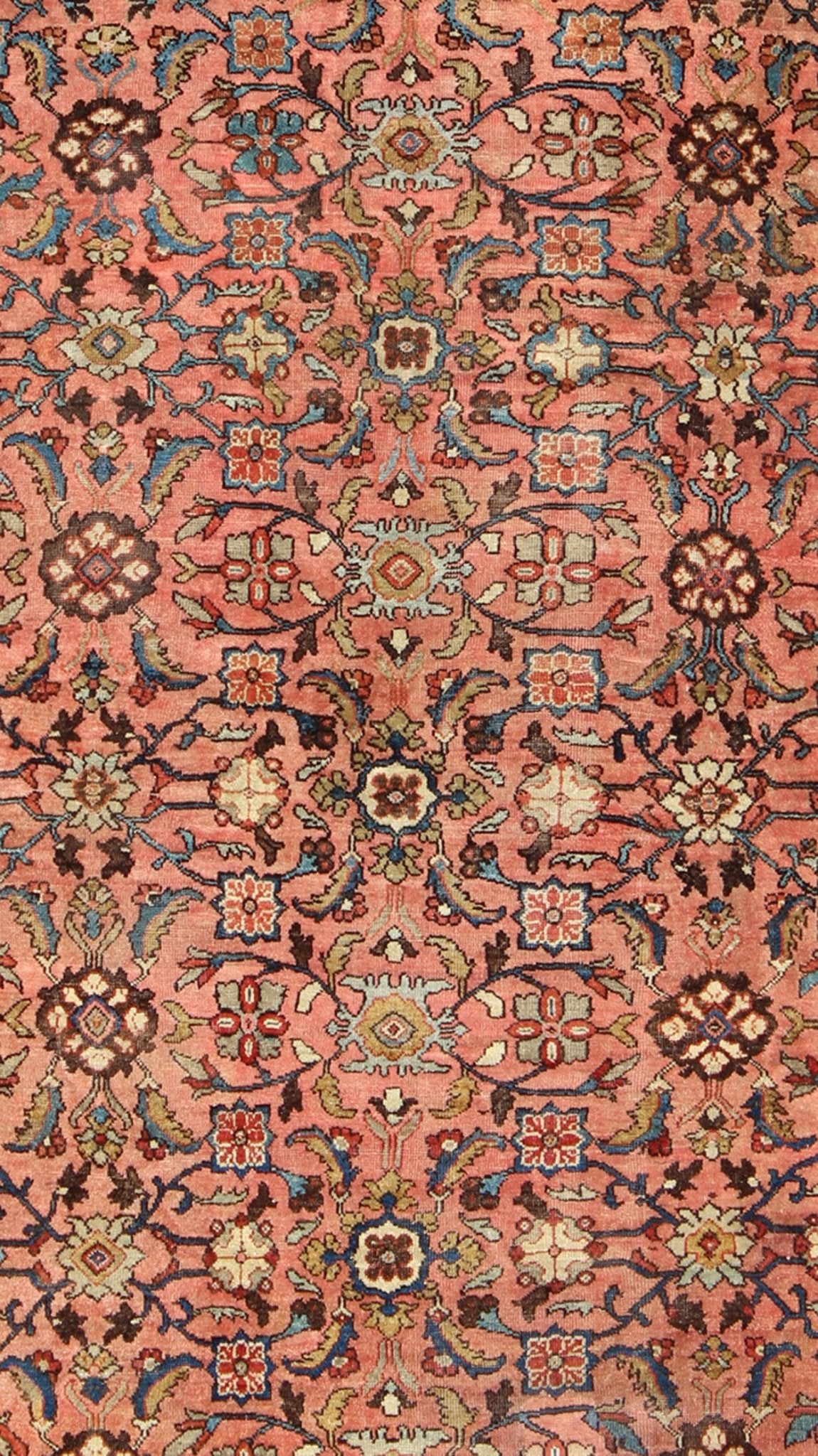 Antique Persian Sultanabad Colorful Rug With All - Over Design in salmon & Gold. Antique 19th century Persian Sultanabad. Keivan Woven Arts / 1890, Keivan Woven Arts/rug/ C - 0103, country of origin / type: Iran / Antique Sultanabad Measures: 7'6 x ... - Keivan Woven ArtsC - 0103 - 179Rug