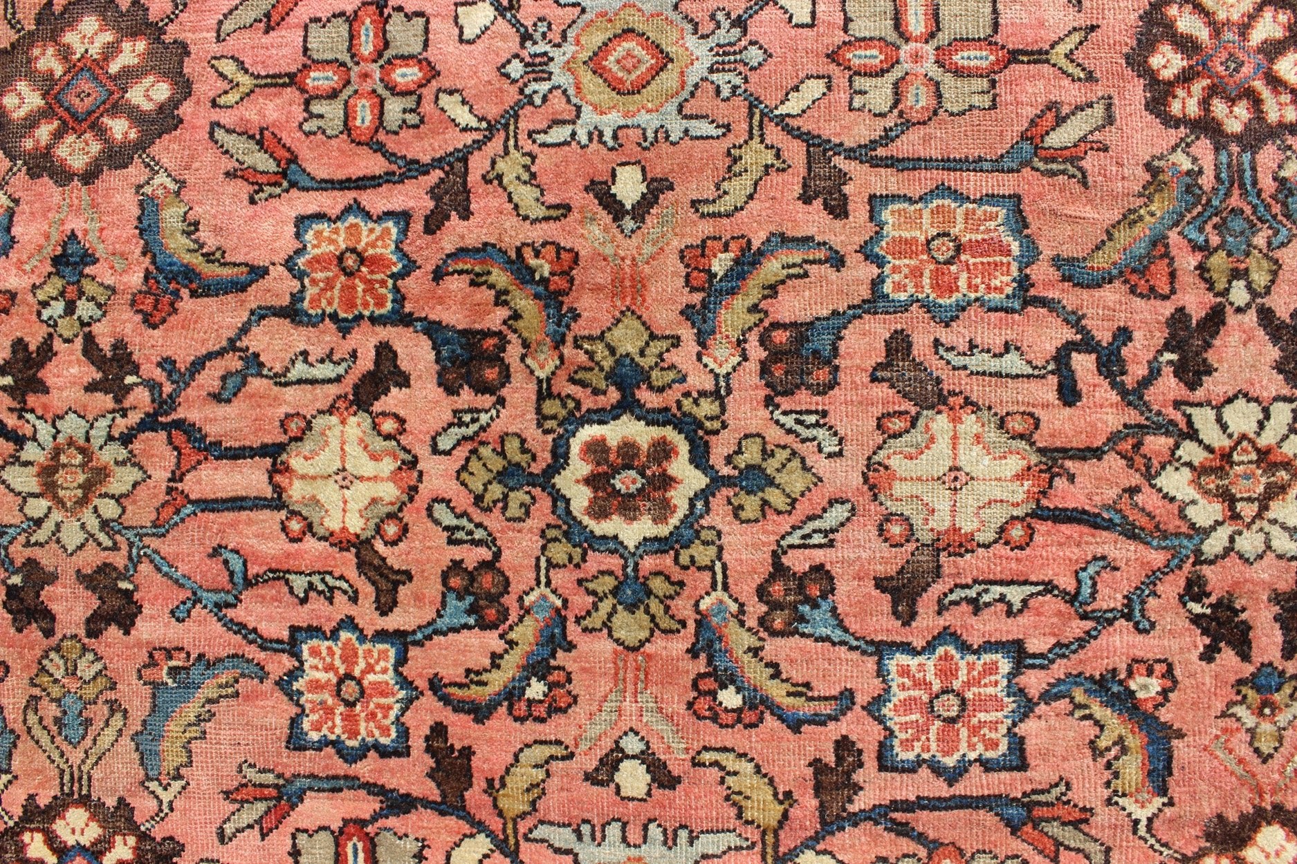 Antique Persian Sultanabad Colorful Rug With All - Over Design in salmon & Gold. Antique 19th century Persian Sultanabad. Keivan Woven Arts / 1890, Keivan Woven Arts/rug/ C - 0103, country of origin / type: Iran / Antique Sultanabad Measures: 7'6 x ... - Keivan Woven ArtsC - 0103 - 179Rug