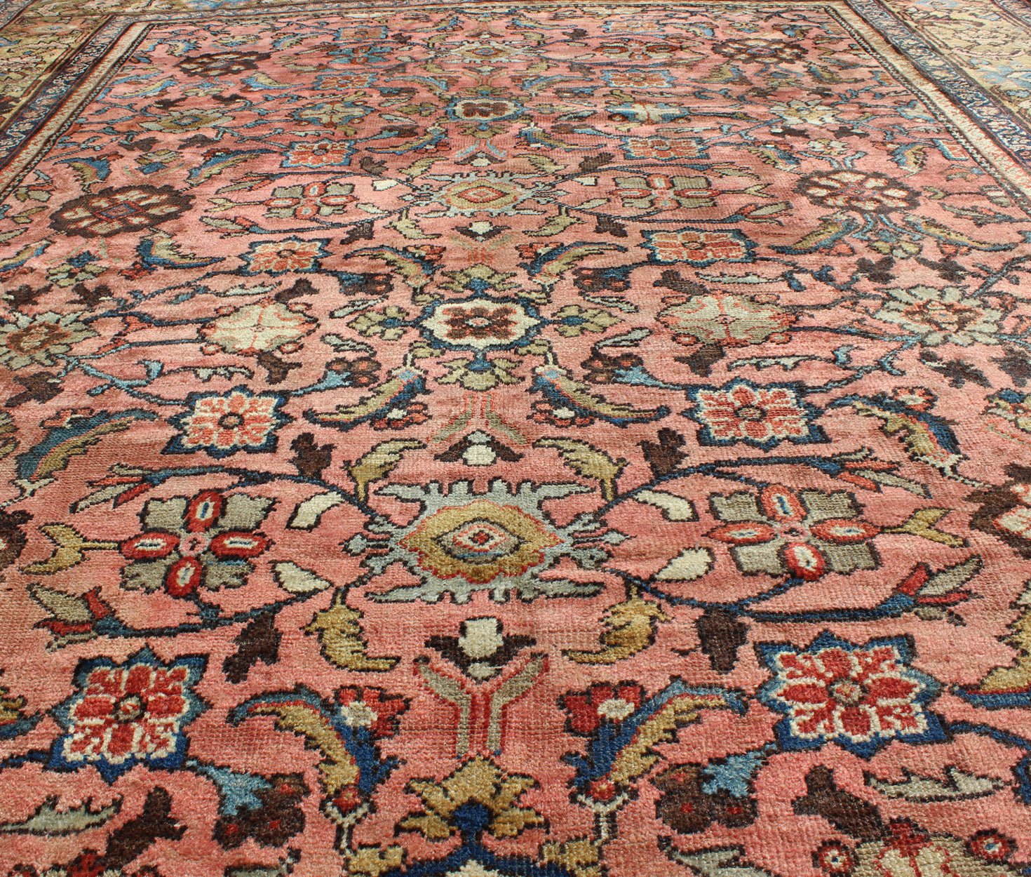 Antique Persian Sultanabad Colorful Rug With All - Over Design in salmon & Gold. Antique 19th century Persian Sultanabad. Keivan Woven Arts / 1890, Keivan Woven Arts/rug/ C - 0103, country of origin / type: Iran / Antique Sultanabad Measures: 7'6 x ... - Keivan Woven ArtsC - 0103 - 179Rug