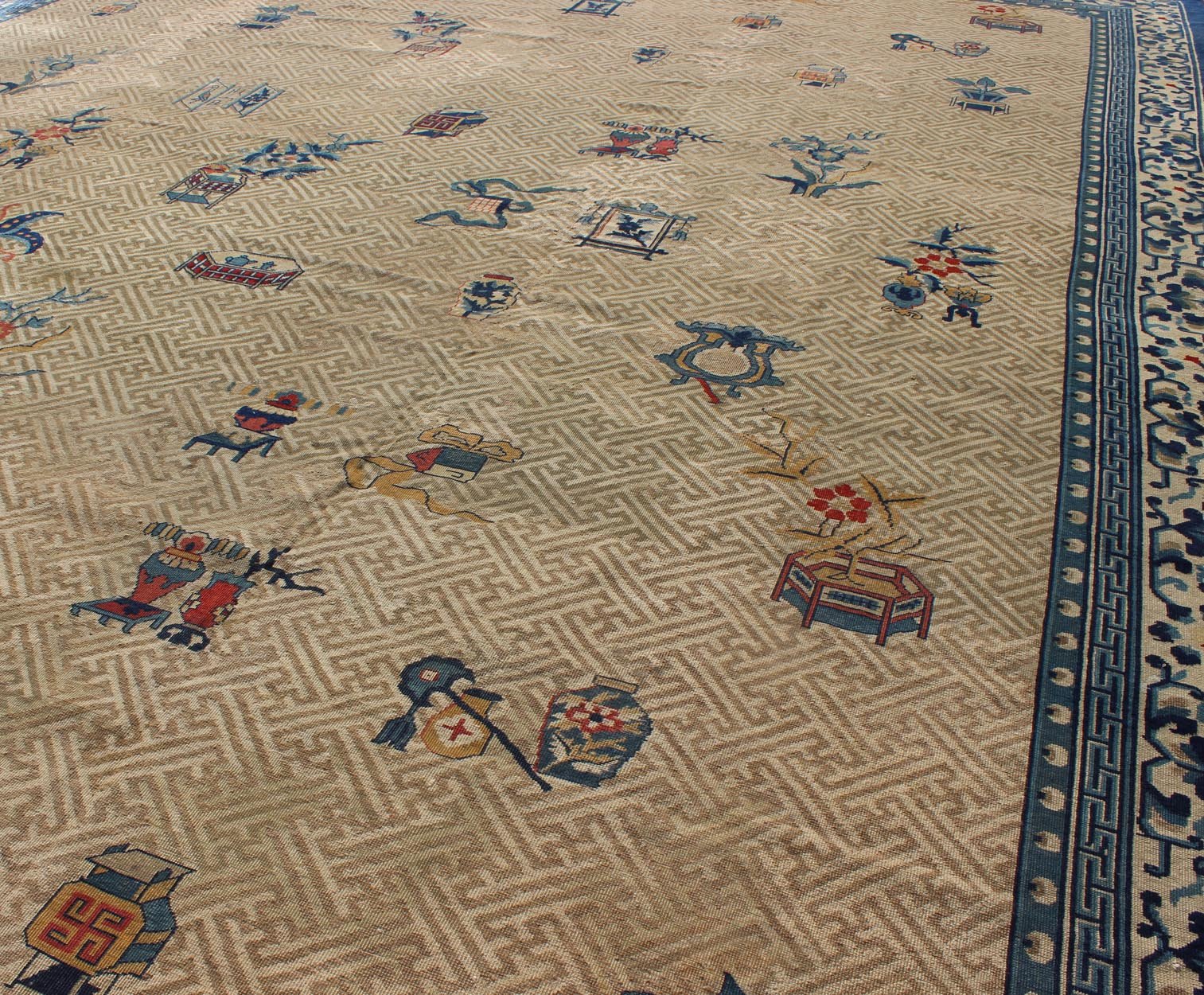 Large Antique Chinese Carpet A traditional design incorporating phoenix motifs and Chinese elements distinguishes this Chinese rug from all others. Symbolizing the Emperor and Empress, the dragon and phoenix were powerful spiritual symbols. This... - Keivan Woven ArtsC - 0504 - 195Rug