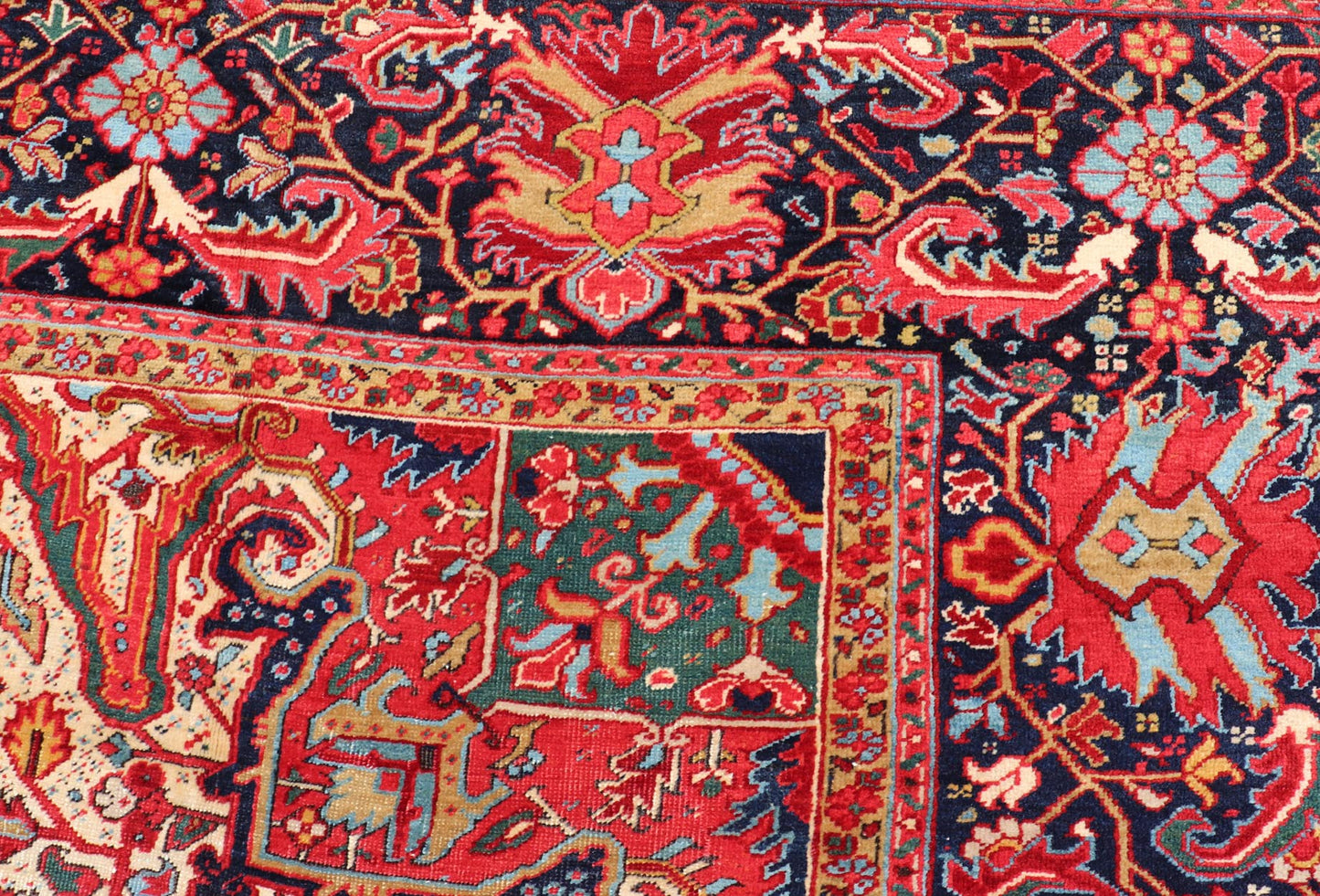 Richly colored large antique Persian Heriz - Serapi carpet with geometric design. Keivan Woven Arts / rug C - 0535, country of origin / type: Iran / Heriz - Serapi, circa 1900. Measures: 11'4 x 17'11. This incredible Heriz - Serapi features a large - scale... - Keivan Woven ArtsC - 0535 - 355Rug