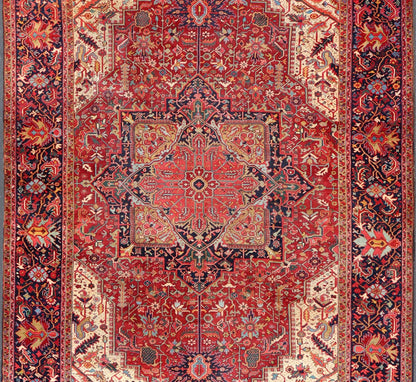 Richly colored large antique Persian Heriz - Serapi carpet with geometric design. Keivan Woven Arts / rug C - 0535, country of origin / type: Iran / Heriz - Serapi, circa 1900. Measures: 11'4 x 17'11. This incredible Heriz - Serapi features a large - scale... - Keivan Woven ArtsC - 0535 - 355Rug