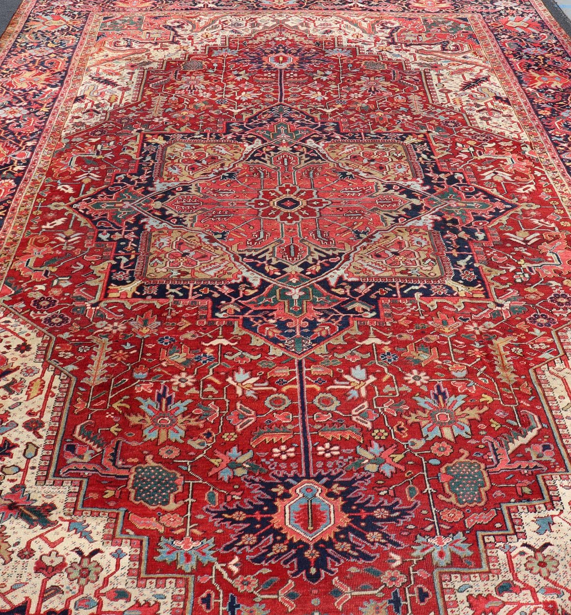 Richly colored large antique Persian Heriz - Serapi carpet with geometric design. Keivan Woven Arts / rug C - 0535, country of origin / type: Iran / Heriz - Serapi, circa 1900. Measures: 11'4 x 17'11. This incredible Heriz - Serapi features a large - scale... - Keivan Woven ArtsC - 0535 - 355Rug