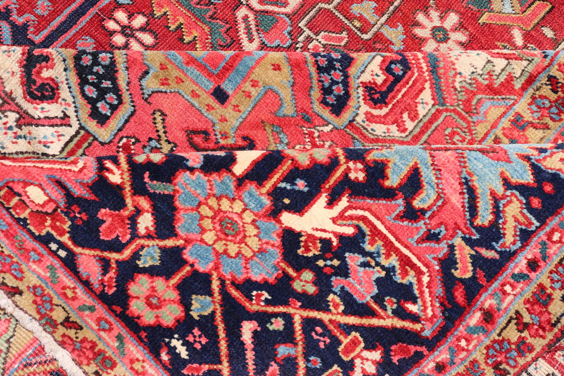 Richly colored large antique Persian Heriz - Serapi carpet with geometric design. Keivan Woven Arts / rug C - 0535, country of origin / type: Iran / Heriz - Serapi, circa 1900. Measures: 11'4 x 17'11. This incredible Heriz - Serapi features a large - scale... - Keivan Woven ArtsC - 0535 - 355Rug