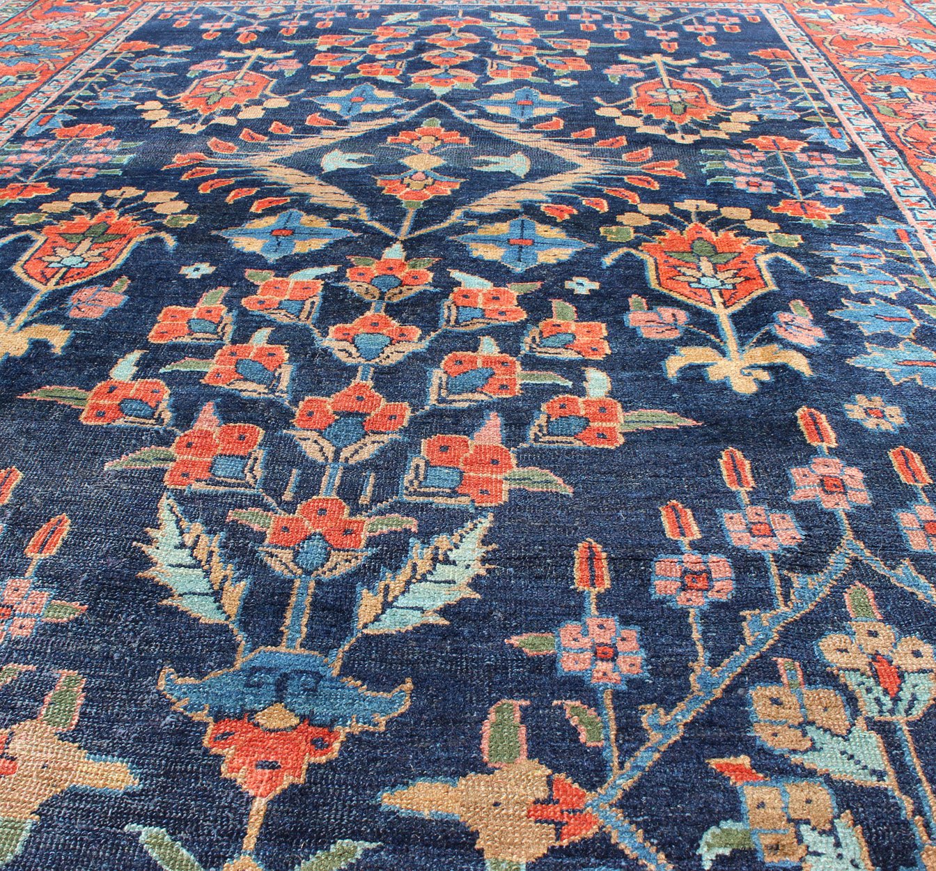 Antique Persian Tabriz Carpet with Botanical Elements in Navy Blue, Red - Orange Antique Persian Tabriz Carpet with Botanical Elements rug/c - 0705, origin/iran kwarugs This spectacular antique Persian Tabriz from the early 20th century bears... - Keivan Woven ArtsC - 0705 - 888Rug