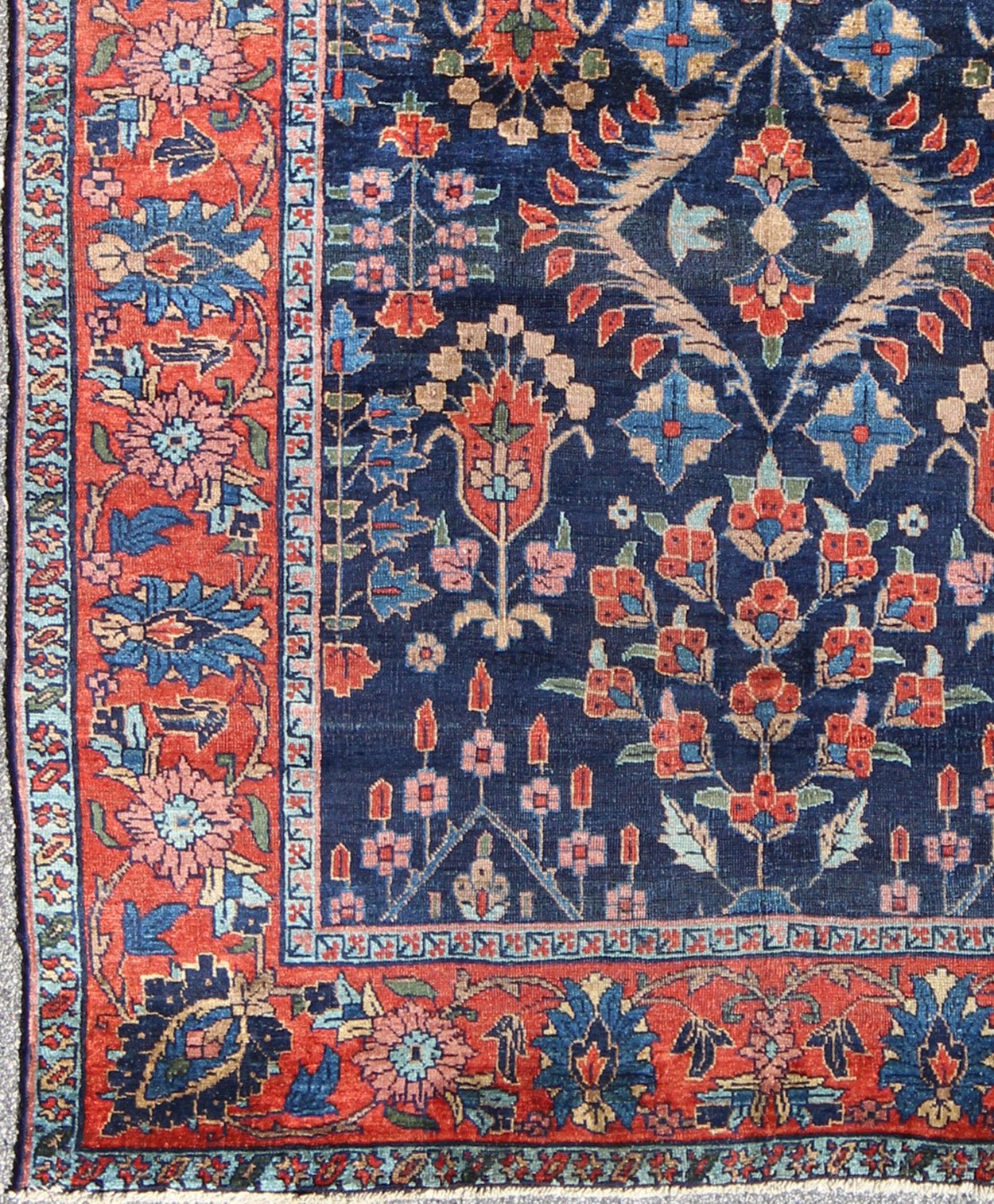 Antique Persian Tabriz Carpet with Botanical Elements in Navy Blue, Red - Orange Antique Persian Tabriz Carpet with Botanical Elements rug/c - 0705, origin/iran kwarugs This spectacular antique Persian Tabriz from the early 20th century bears... - Keivan Woven ArtsC - 0705 - 888Rug