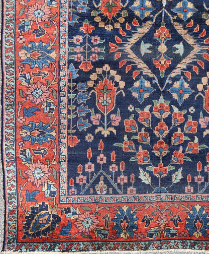 Antique Persian Tabriz Carpet with Botanical Elements in Navy Blue, Red - Orange Antique Persian Tabriz Carpet with Botanical Elements rug/c - 0705, origin/iran kwarugs This spectacular antique Persian Tabriz from the early 20th century bears... - Keivan Woven ArtsC - 0705 - 888Rug