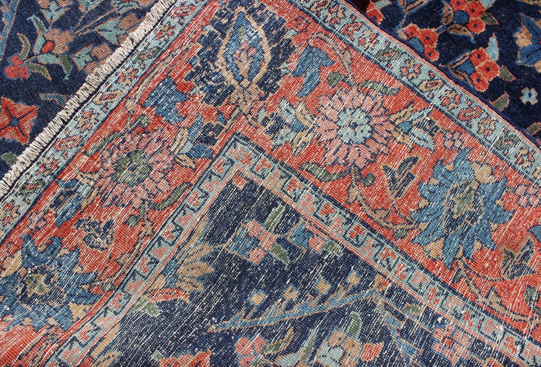 Antique Persian Tabriz Carpet with Botanical Elements in Navy Blue, Red - Orange Antique Persian Tabriz Carpet with Botanical Elements rug/c - 0705, origin/iran kwarugs This spectacular antique Persian Tabriz from the early 20th century bears... - Keivan Woven ArtsC - 0705 - 888Rug
