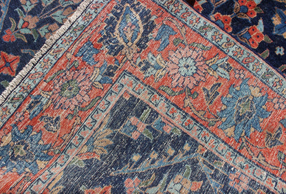 Antique Persian Tabriz Carpet with Botanical Elements in Navy Blue, Red - Orange Antique Persian Tabriz Carpet with Botanical Elements rug/c - 0705, origin/iran kwarugs This spectacular antique Persian Tabriz from the early 20th century bears... - Keivan Woven ArtsC - 0705 - 888Rug