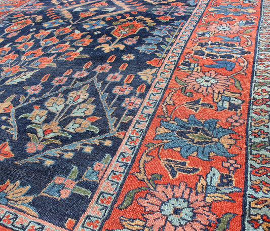Antique Persian Tabriz Carpet with Botanical Elements in Navy Blue, Red - Orange Antique Persian Tabriz Carpet with Botanical Elements rug/c - 0705, origin/iran kwarugs This spectacular antique Persian Tabriz from the early 20th century bears... - Keivan Woven ArtsC - 0705 - 888Rug