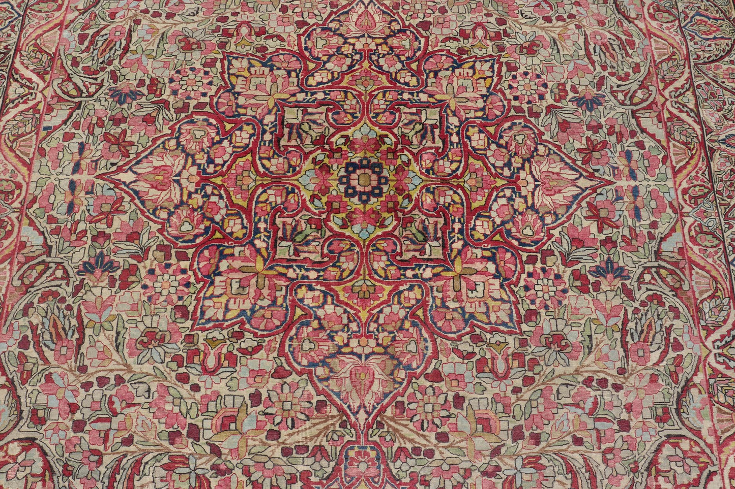 Antique Persian Lavar Kerman Rug With Intricate Medallion Design. Keivan Woven Arts / Rug/C - 0715 Laver Kerman, Antique Kerman, Antique Persian Measures: 9'5 x 11'2 This antique Kerman Lavar rug bears a remarkably intricate floral design w... - Keivan Woven ArtsC - 0715 - 627Rug