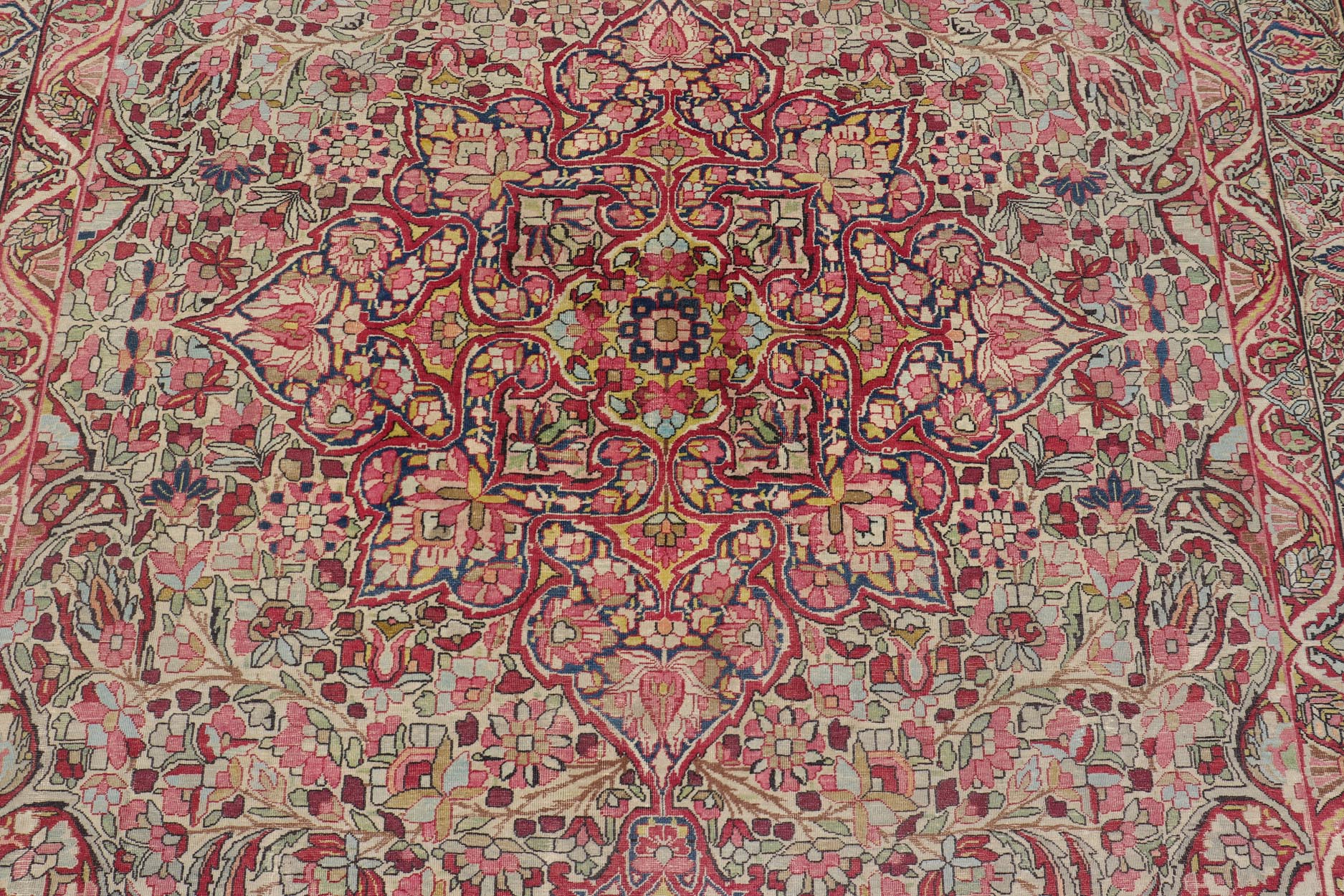Antique Persian Lavar Kerman Rug With Intricate Medallion Design. Keivan Woven Arts / Rug/C - 0715 Laver Kerman, Antique Kerman, Antique Persian Measures: 9'5 x 11'2 This antique Kerman Lavar rug bears a remarkably intricate floral design w... - Keivan Woven ArtsC - 0715 - 627Rug