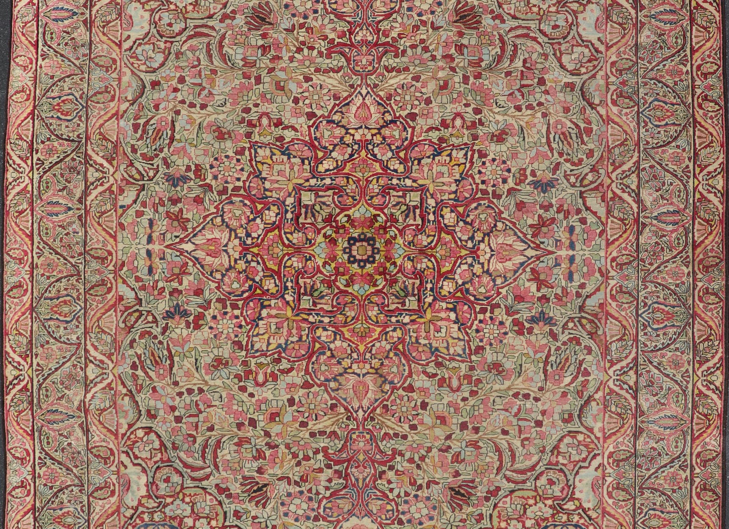 Antique Persian Lavar Kerman Rug With Intricate Medallion Design. Keivan Woven Arts / Rug/C - 0715 Laver Kerman, Antique Kerman, Antique Persian Measures: 9'5 x 11'2 This antique Kerman Lavar rug bears a remarkably intricate floral design w... - Keivan Woven ArtsC - 0715 - 627Rug
