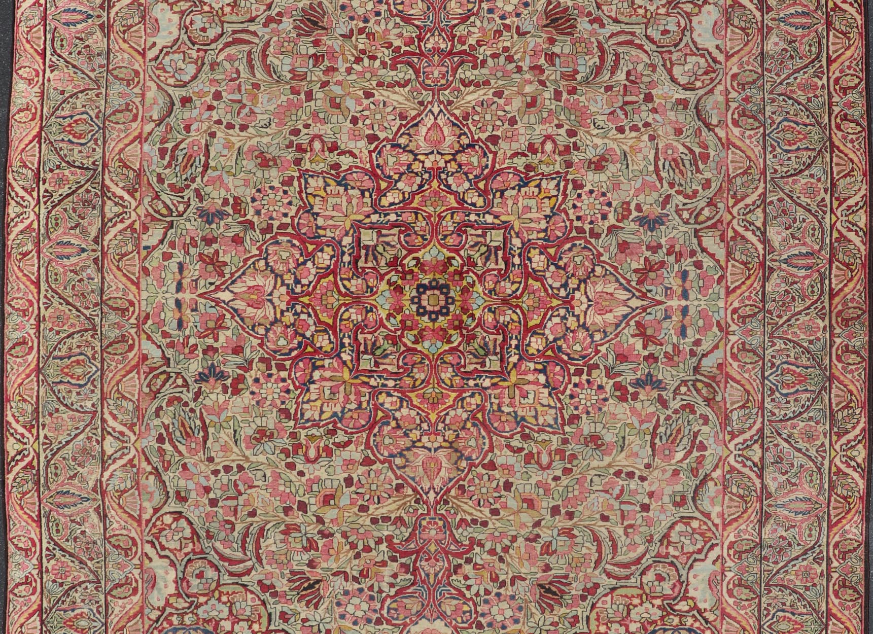 Antique Persian Lavar Kerman Rug With Intricate Medallion Design. Keivan Woven Arts / Rug/C - 0715 Laver Kerman, Antique Kerman, Antique Persian Measures: 9'5 x 11'2 This antique Kerman Lavar rug bears a remarkably intricate floral design w... - Keivan Woven ArtsC - 0715 - 627Rug