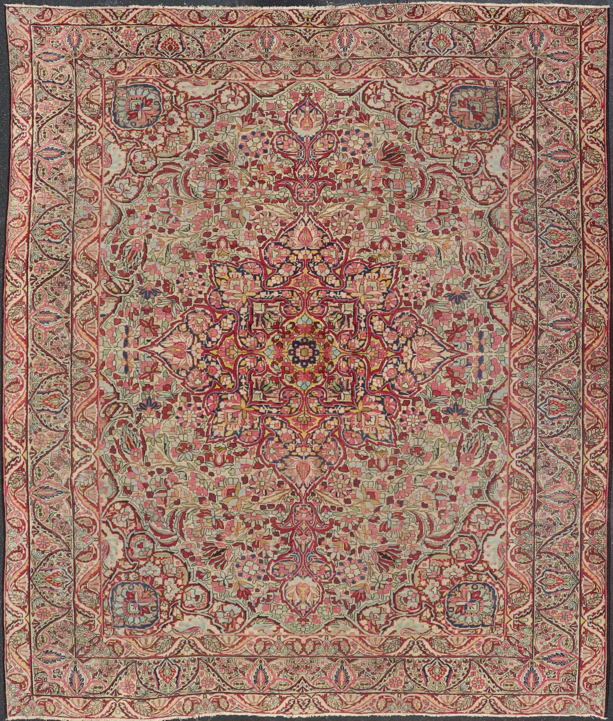 Antique Persian Lavar Kerman Rug With Intricate Medallion Design. Keivan Woven Arts / Rug/C - 0715 Laver Kerman, Antique Kerman, Antique Persian Measures: 9'5 x 11'2 This antique Kerman Lavar rug bears a remarkably intricate floral design w... - Keivan Woven ArtsC - 0715 - 627Rug