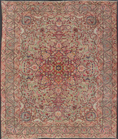 Antique Persian Lavar Kerman Rug With Intricate Medallion Design. Keivan Woven Arts / Rug/C - 0715 Laver Kerman, Antique Kerman, Antique Persian Measures: 9'5 x 11'2 This antique Kerman Lavar rug bears a remarkably intricate floral design w... - Keivan Woven ArtsC - 0715 - 627Rug