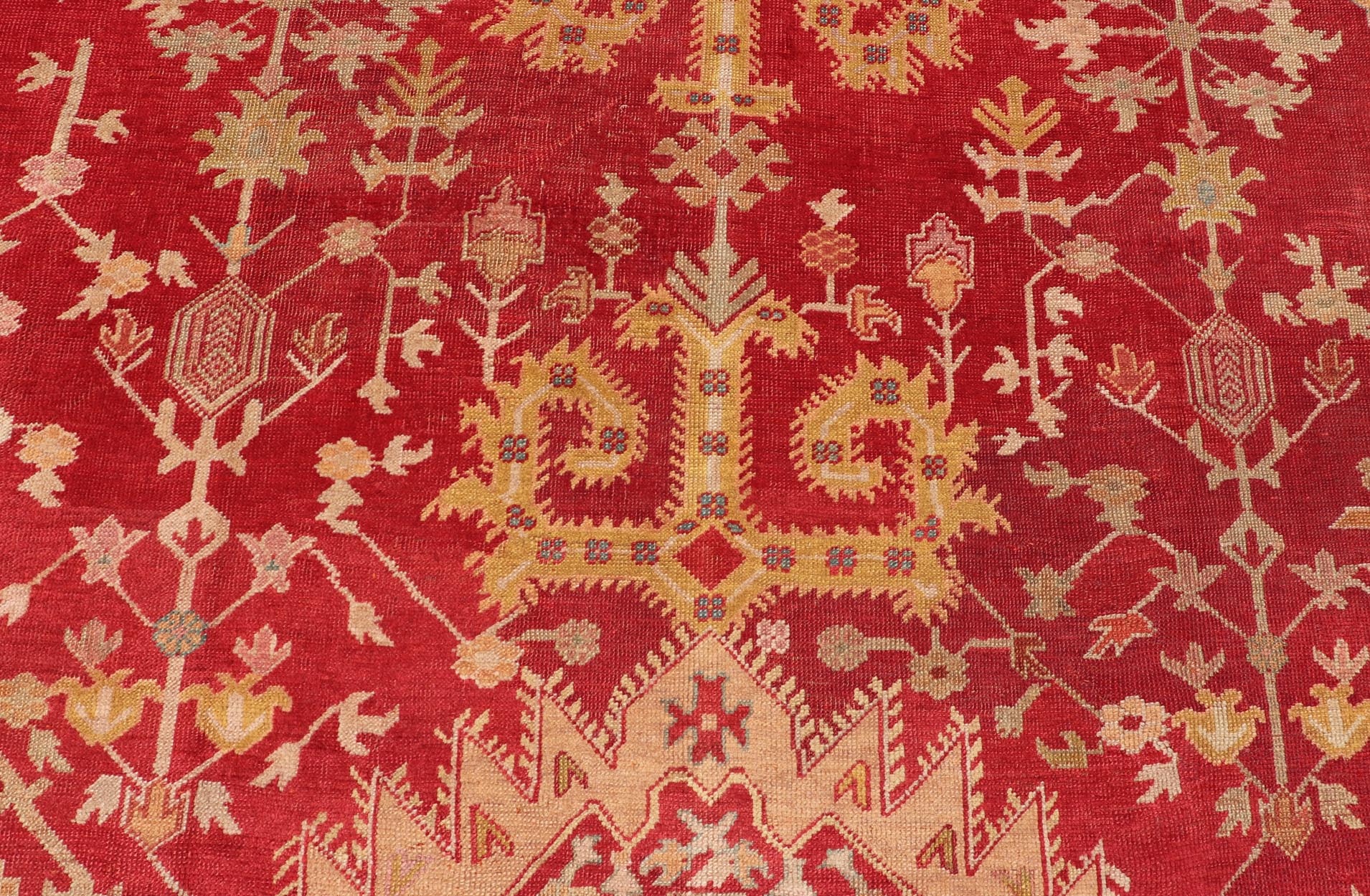 Antique Turkish Oushak rug with geometric motif design. Keivan Woven Arts / rug/C - 0716, country of origin / type: Turkey / Oushak, circa 1890 Measures: 10'2 x 13'6. This antique Oushak rug is a remarkable and endearingly beautiful piece that spe... - Keivan Woven ArtsC - 0716 - 457Rug