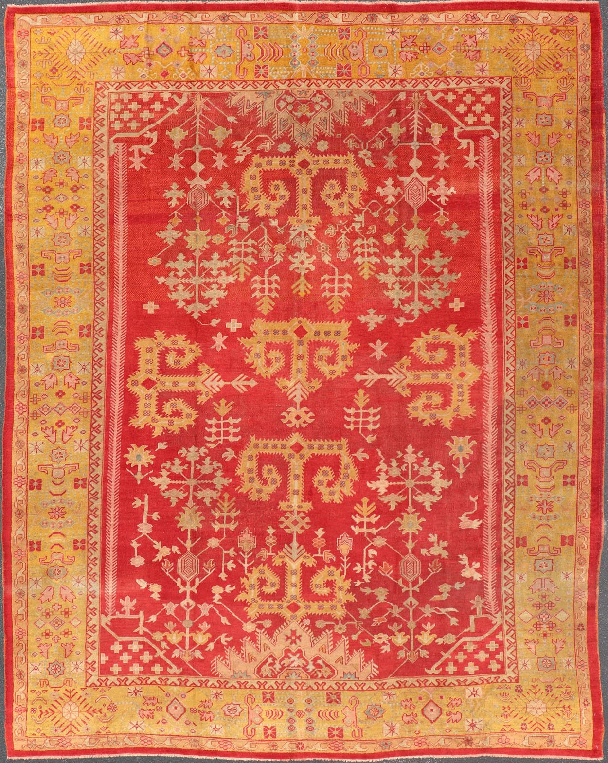 Antique Turkish Oushak rug with geometric motif design. Keivan Woven Arts / rug/C - 0716, country of origin / type: Turkey / Oushak, circa 1890 Measures: 10'2 x 13'6. This antique Oushak rug is a remarkable and endearingly beautiful piece that spe... - Keivan Woven ArtsC - 0716 - 457Rug