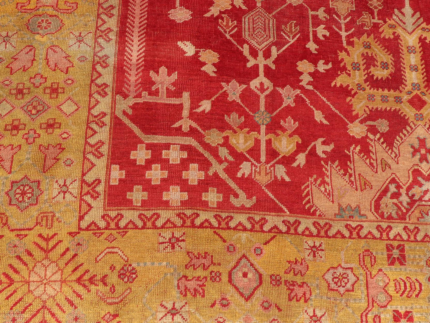 Antique Turkish Oushak rug with geometric motif design. Keivan Woven Arts / rug/C - 0716, country of origin / type: Turkey / Oushak, circa 1890 Measures: 10'2 x 13'6. This antique Oushak rug is a remarkable and endearingly beautiful piece that spe... - Keivan Woven ArtsC - 0716 - 457Rug