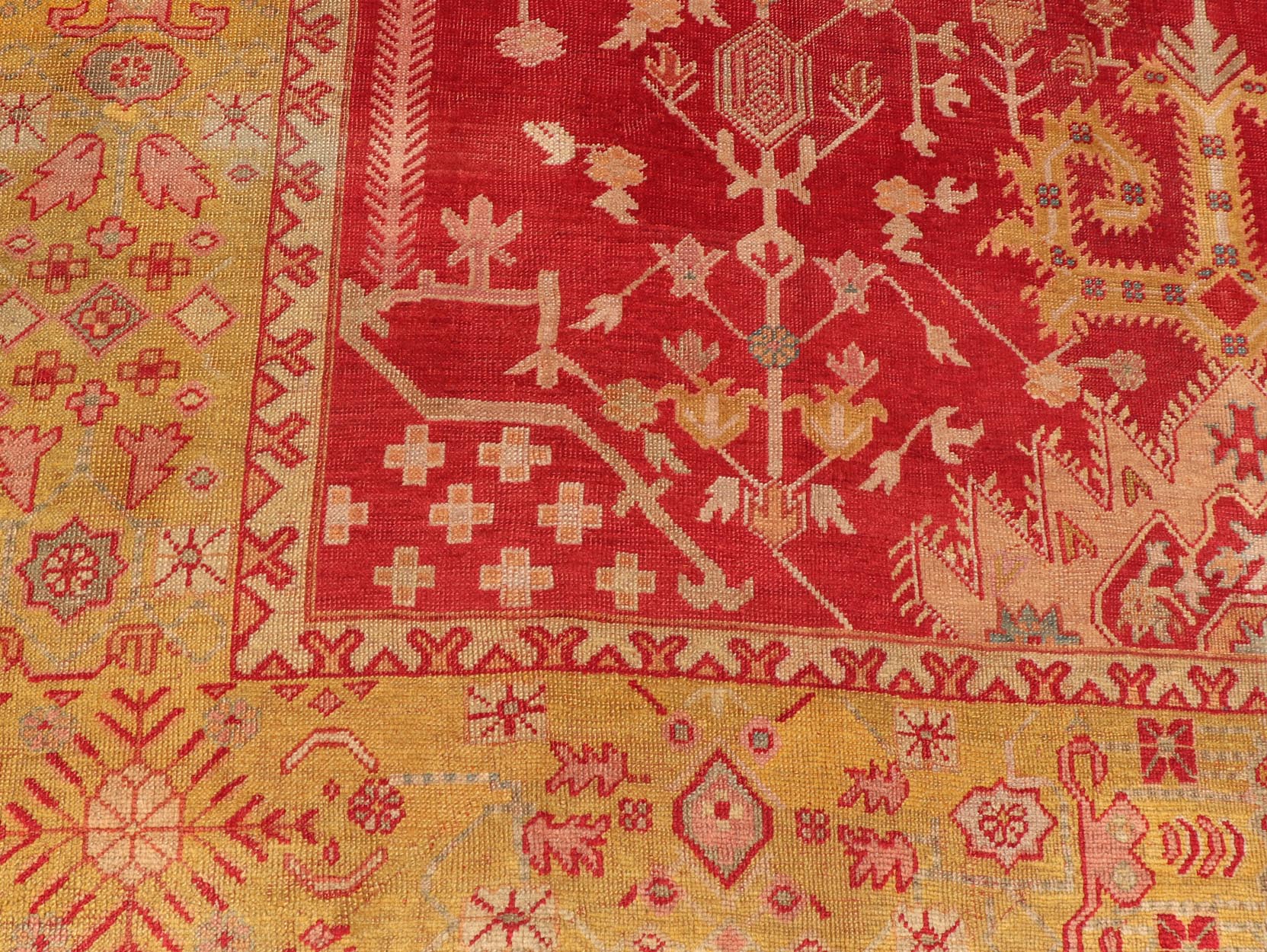 Antique Turkish Oushak rug with geometric motif design. Keivan Woven Arts / rug/C - 0716, country of origin / type: Turkey / Oushak, circa 1890 Measures: 10'2 x 13'6. This antique Oushak rug is a remarkable and endearingly beautiful piece that spe... - Keivan Woven ArtsC - 0716 - 457Rug