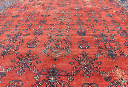 Square - Sized Antique Persian Sultanabad Rug in Terracotta Red and Medium Blue. Keivan Woven Arts / Rug/ C - 0919, country of origin / type: Iran / Sultanabad, circa 1900. Measures: 10'7 x 11'9. This antique Persian Sultanabad from the turn of 20th... - Keivan Woven ArtsC - 0919 - 499Rug