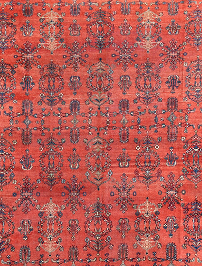 Square - Sized Antique Persian Sultanabad Rug in Terracotta Red and Medium Blue. Keivan Woven Arts / Rug/ C - 0919, country of origin / type: Iran / Sultanabad, circa 1900. Measures: 10'7 x 11'9. This antique Persian Sultanabad from the turn of 20th... - Keivan Woven ArtsC - 0919 - 499Rug
