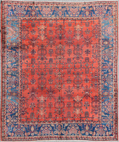 Square - Sized Antique Persian Sultanabad Rug in Terracotta Red and Medium Blue. Keivan Woven Arts / Rug/ C - 0919, country of origin / type: Iran / Sultanabad, circa 1900. Measures: 10'7 x 11'9. This antique Persian Sultanabad from the turn of 20th... - Keivan Woven ArtsC - 0919 - 499Rug