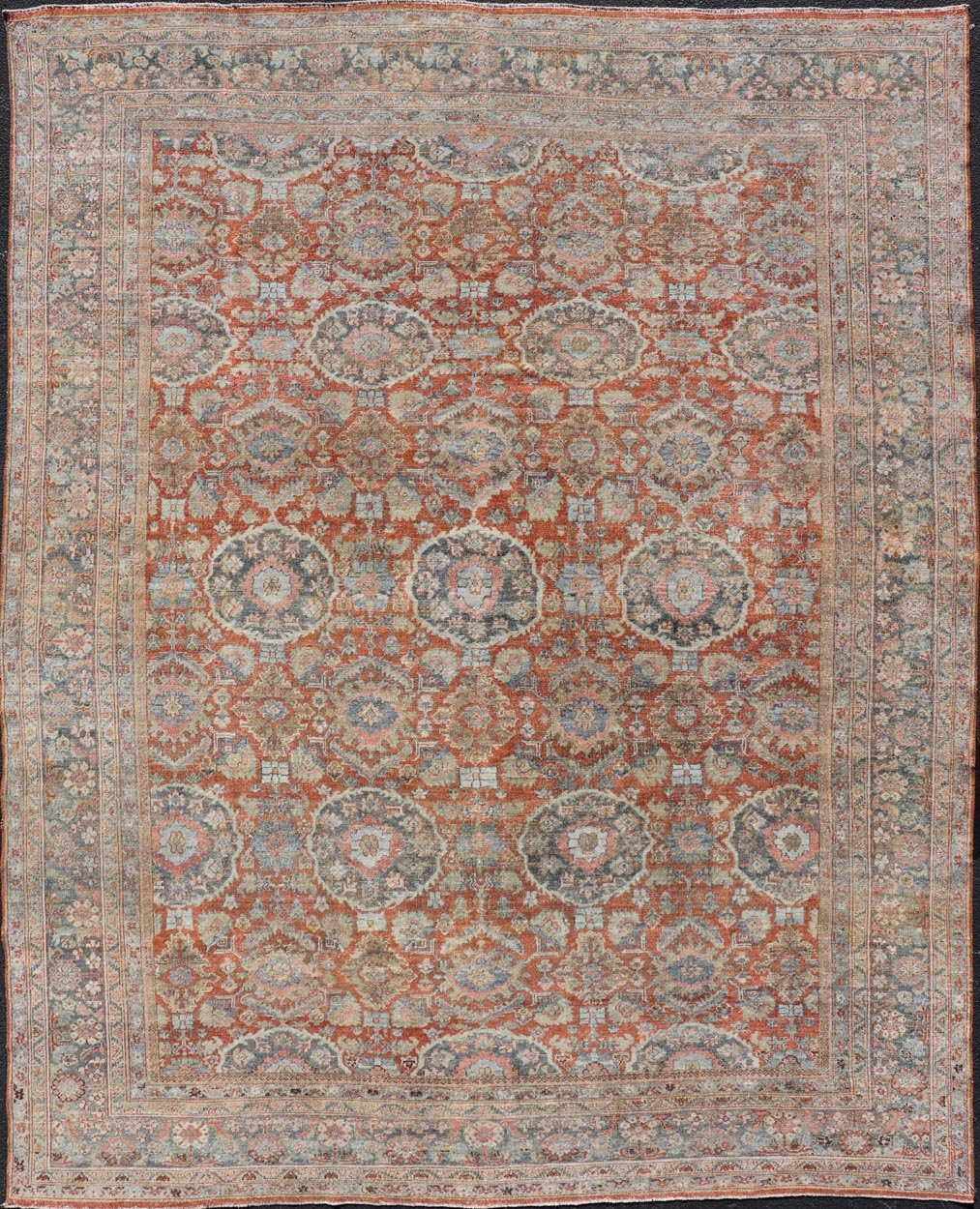 Measures: 10'2 x 13'0 Antique Persian Colorful Sultanabad Mahal Rug with All Over Floral Design. Keivan Woven Arts; rug C - 0920, country of origin / type: Iran / Mahal, circa 1930. This 1930 colorful antique Persian Sultanabad Mahal rug displ... - Keivan Woven ArtsC - 0920 - 505Rug