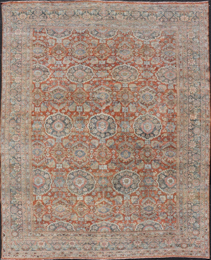 Measures: 10'2 x 13'0 Antique Persian Colorful Sultanabad Mahal Rug with All Over Floral Design. Keivan Woven Arts; rug C - 0920, country of origin / type: Iran / Mahal, circa 1930. This 1930 colorful antique Persian Sultanabad Mahal rug displ... - Keivan Woven ArtsC - 0920 - 505Rug