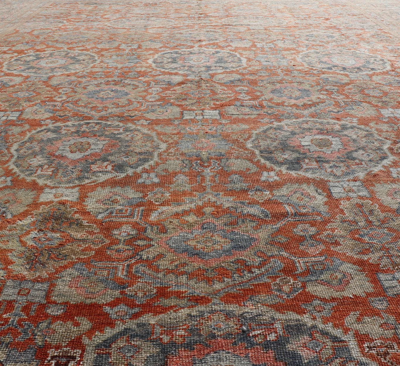 Measures: 10'2 x 13'0 Antique Persian Colorful Sultanabad Mahal Rug with All Over Floral Design. Keivan Woven Arts; rug C - 0920, country of origin / type: Iran / Mahal, circa 1930. This 1930 colorful antique Persian Sultanabad Mahal rug displ... - Keivan Woven ArtsC - 0920 - 505Rug