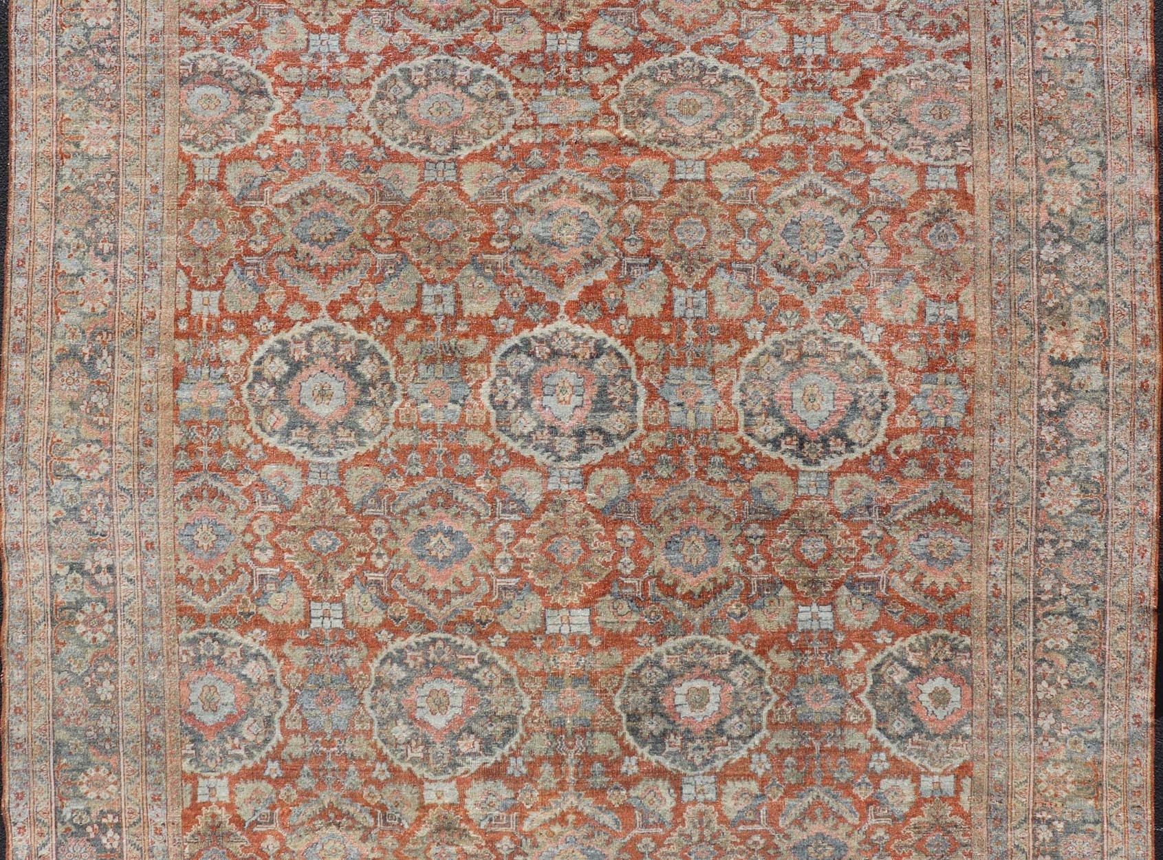 Measures: 10'2 x 13'0 Antique Persian Colorful Sultanabad Mahal Rug with All Over Floral Design. Keivan Woven Arts; rug C - 0920, country of origin / type: Iran / Mahal, circa 1930. This 1930 colorful antique Persian Sultanabad Mahal rug displ... - Keivan Woven ArtsC - 0920 - 505Rug