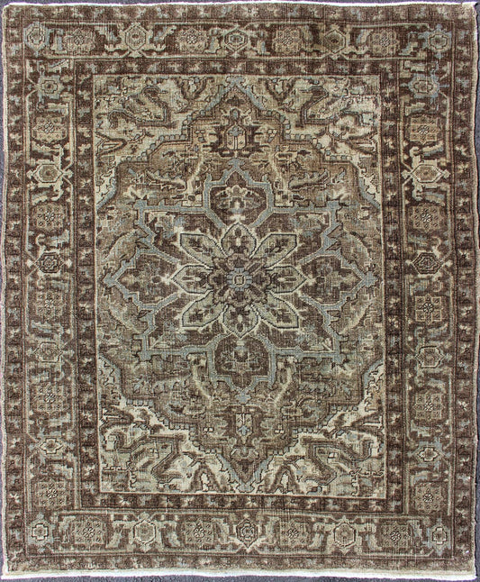 Vintage Persian Heriz Rug with Medallion Design in Brown Tones Midcentury Persian carpet with layered Medallion and Motifs, rug ca - 1171, country of origin / type: Iran / Heriz, circa mid - 20th century This vintage Persian Heriz rug feature... - Keivan Woven ArtsCA - 1171 - 1304Rug