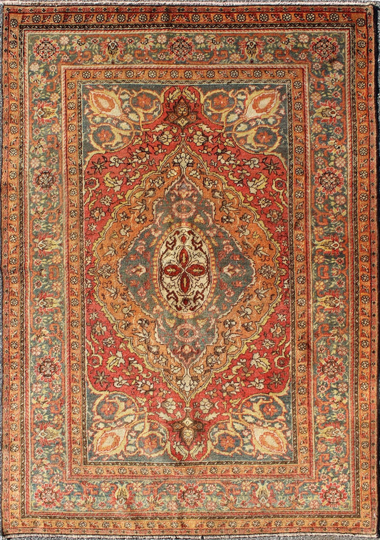 Antique Turkish Sivas Rug with Multi - Layered Medallion In Red, Teal & Orange, rug ca - 246, country of origin / type: Turkey / Oushak, circa mid - 20th century Keivan Woven Arts This sublime and enchanting vintage rug a gorgeous Sivas rug made in T... - Keivan Woven ArtsCA - 246 - 2109Rug