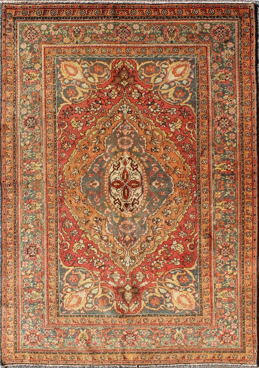 Antique Turkish Sivas Rug with Multi - Layered Medallion In Red, Teal & Orange, rug ca - 246, country of origin / type: Turkey / Oushak, circa mid - 20th century Keivan Woven Arts This sublime and enchanting vintage rug a gorgeous Sivas rug made in T... - Keivan Woven ArtsCA - 246 - 2109