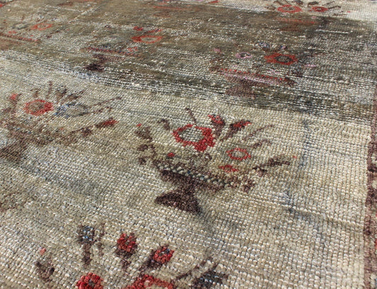 Mid - Century Turkish Oushak Rug with All - Over Flower Bouquet Pattern, rug ca - 98061, country of origin / type: Turkey / Oushak, circa mid - 20th century The design of this beautiful vintage Oushak rug from mid - 20th century Turkey is enhanced by its ... - Keivan Woven ArtsCA - 98061 - 1088Rug