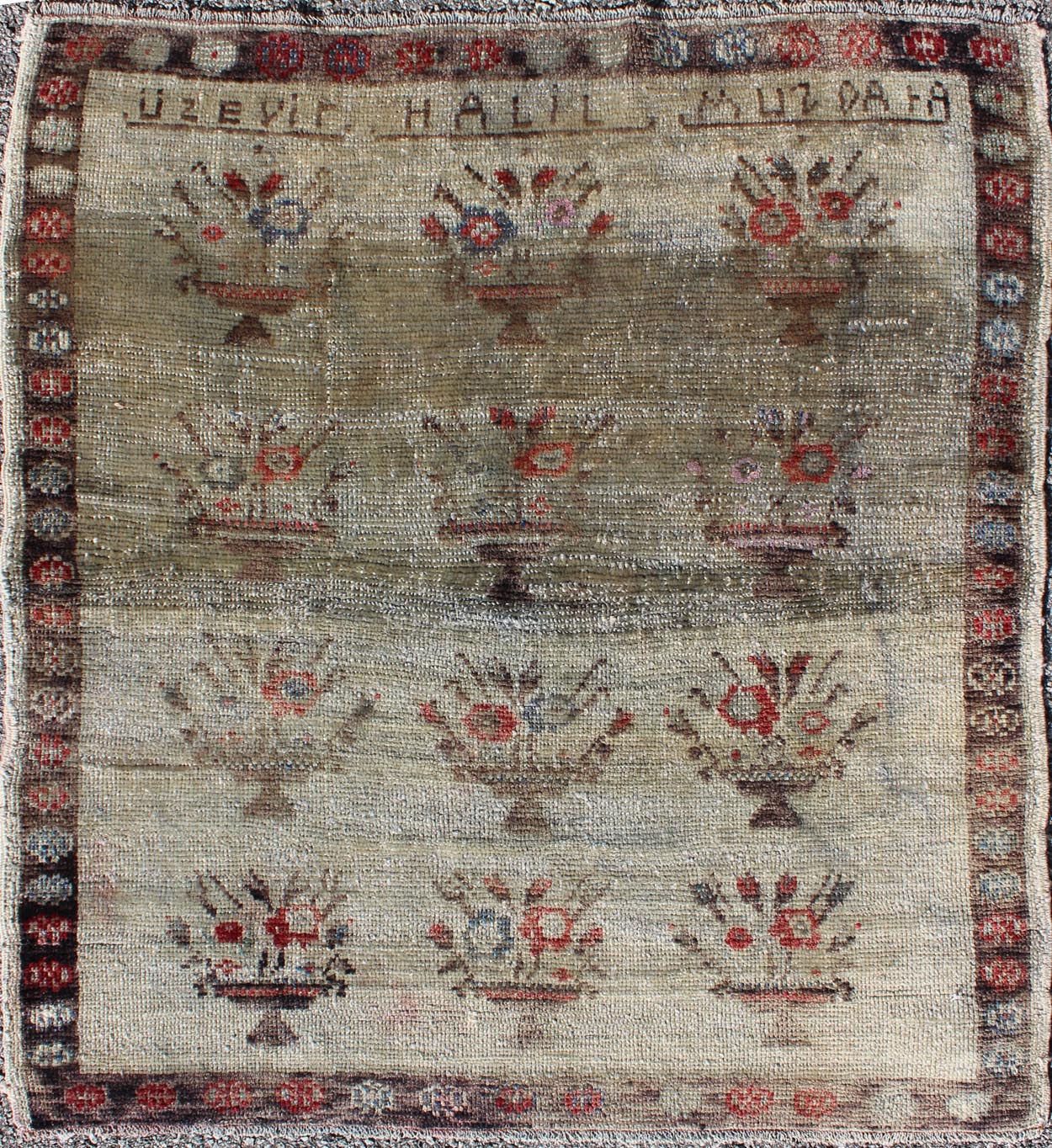 Mid - Century Turkish Oushak Rug with All - Over Flower Bouquet Pattern, rug ca - 98061, country of origin / type: Turkey / Oushak, circa mid - 20th century The design of this beautiful vintage Oushak rug from mid - 20th century Turkey is enhanced by its ... - Keivan Woven ArtsCA - 98061 - 1088Rug