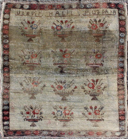 Mid - Century Turkish Oushak Rug with All - Over Flower Bouquet Pattern, rug ca - 98061, country of origin / type: Turkey / Oushak, circa mid - 20th century The design of this beautiful vintage Oushak rug from mid - 20th century Turkey is enhanced by its ... - Keivan Woven ArtsCA - 98061 - 1088Rug