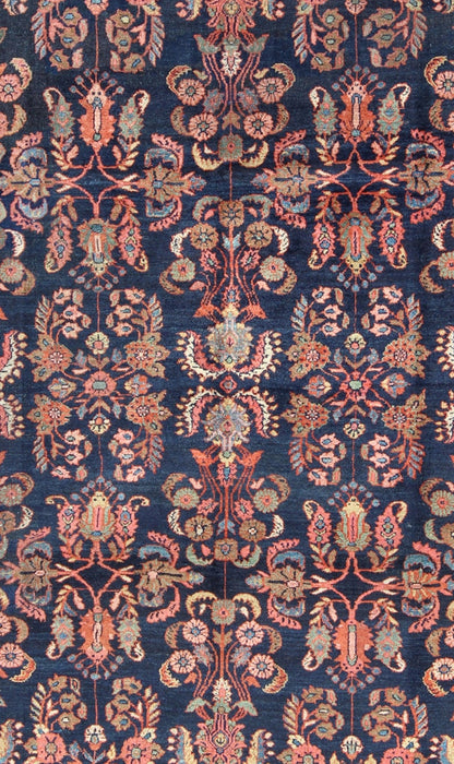 Antique Mahal Rug with Dark Blue Field & Coral Red Border Filled with Floral Motifs. Antique Mahal with Floral design. Keivan Woven Arts / rug CAM - B59, country of origin / type: Iran / Mahal/Sultanabad , circa 1920. Measures: 8 x 11'0. T... - Keivan Woven ArtsCAM - B59 - 736Rug