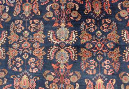 Antique Mahal Rug with Dark Blue Field & Coral Red Border Filled with Floral Motifs. Antique Mahal with Floral design. Keivan Woven Arts / rug CAM - B59, country of origin / type: Iran / Mahal/Sultanabad , circa 1920. Measures: 8 x 11'0. T... - Keivan Woven ArtsCAM - B59 - 736Rug