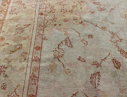 Antique Turkish Oushak Carpet In Red, Cream, and Yellow with A Muted Design. Keivan Woven Arts / rug CHM - 1623, country of origin / type: Turkey / Oushak, circa 1900 Measures: 10' x 12'5. This splendid, demure carpet from the turn of the 20th Cent... - Keivan Woven ArtsCHM - 1623 - 643Rug