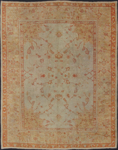Antique Turkish Oushak Carpet In Red, Cream, and Yellow with A Muted Design. Keivan Woven Arts / rug CHM - 1623, country of origin / type: Turkey / Oushak, circa 1900 Measures: 10' x 12'5. This splendid, demure carpet from the turn of the 20th Cent... - Keivan Woven ArtsCHM - 1623 - 643Rug