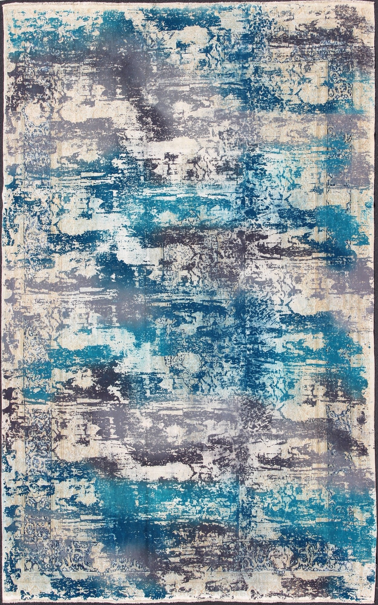 Vintage Rug in Modern Design in Shades of Blu, Gray, and Ivory This Persian carpet with a classical composition has been overdyed in blue, gray, and charcoal. With both Classic and contemporary characteristics, this beautiful carpet could perfec... - Keivan Woven ArtsCN - 508 - 253