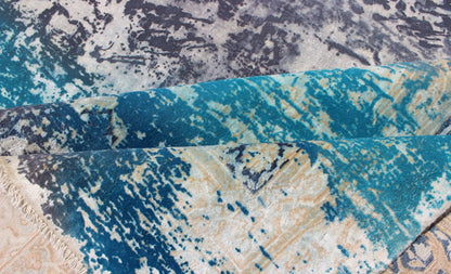 Vintage Rug in Modern Design in Shades of Blu, Gray, and Ivory This Persian carpet with a classical composition has been overdyed in blue, gray, and charcoal. With both Classic and contemporary characteristics, this beautiful carpet could perfec... - Keivan Woven ArtsCN - 508 - 253