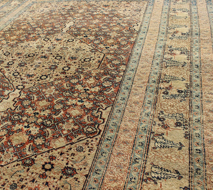 Antique Persian Tabriz Haj Jalili Rug This antique Persian Tabriz Haj Jalili rug features a sophisticated design and an unusual and unique color combination. Light gold and Persian blue stitching create a truly remarkable design in the center of... - Keivan Woven ArtsCN - 90801 - 1424Rug