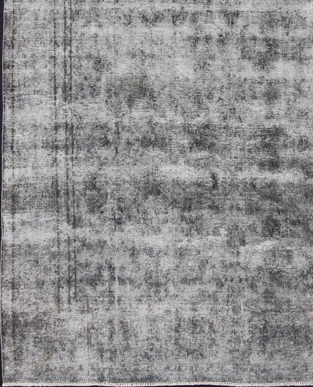 Distressed Vintage Persian Rug with a Modern Design Distressed Vintage Persian Rug with a Modern Design in Gray background and highlights of midnight blue. Measures: 9'4 x 12'6 - Keivan Woven ArtsCRV - 10046449 - 10492Rug
