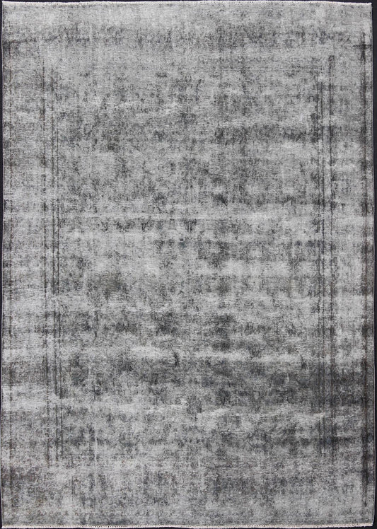 Distressed Vintage Persian Rug with a Modern Design Distressed Vintage Persian Rug with a Modern Design in Gray background and highlights of midnight blue. Measures: 9'4 x 12'6 - Keivan Woven ArtsCRV - 10046449 - 10492Rug