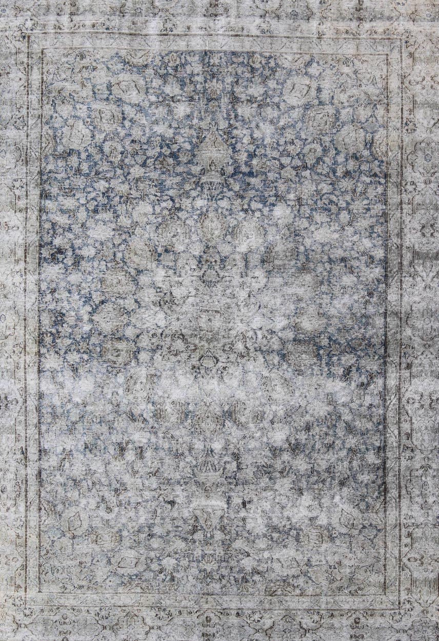Vintage Persian Distressed rug with modern design in blue and gray faded all - over design from 1950s Persia, rug crv - 10046461, country of origin / type: Iran / Distressed modern, circa 1950. This Persian rug is one - of - a - kind with a distressed fi... - Keivan Woven ArtsCRV - 10046461 - 10496Rug