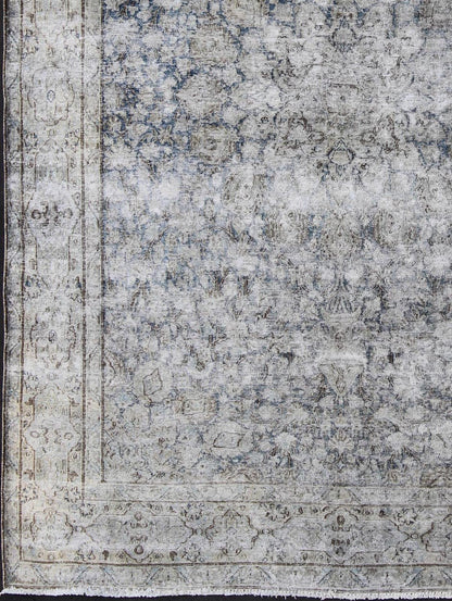 Vintage Persian Distressed rug with modern design in blue and gray faded all - over design from 1950s Persia, rug crv - 10046461, country of origin / type: Iran / Distressed modern, circa 1950. This Persian rug is one - of - a - kind with a distressed fi... - Keivan Woven ArtsCRV - 10046461 - 10496Rug