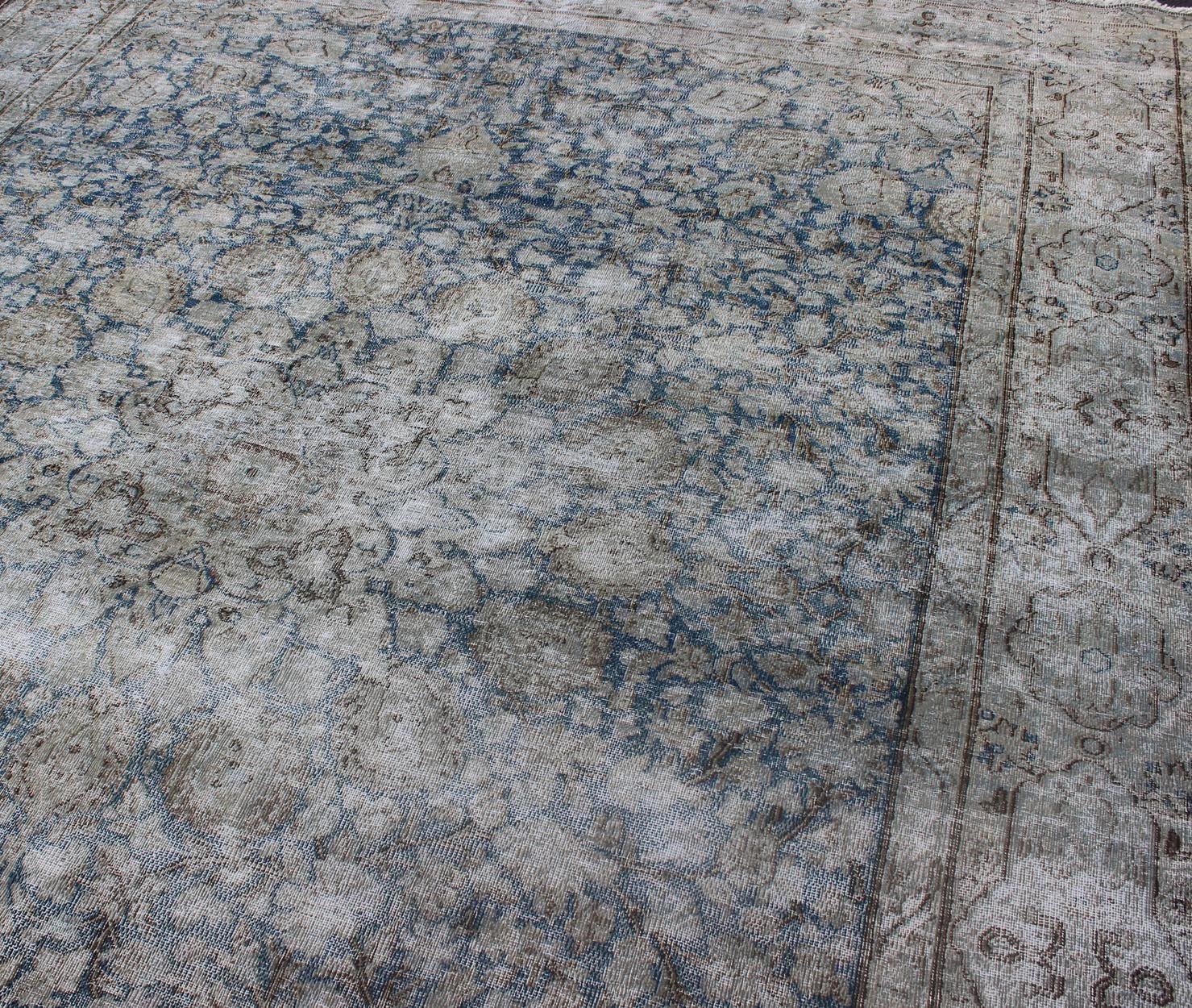Vintage Persian Distressed rug with modern design in blue and gray faded all - over design from 1950s Persia, rug crv - 10046461, country of origin / type: Iran / Distressed modern, circa 1950. This Persian rug is one - of - a - kind with a distressed fi... - Keivan Woven ArtsCRV - 10046461 - 10496Rug