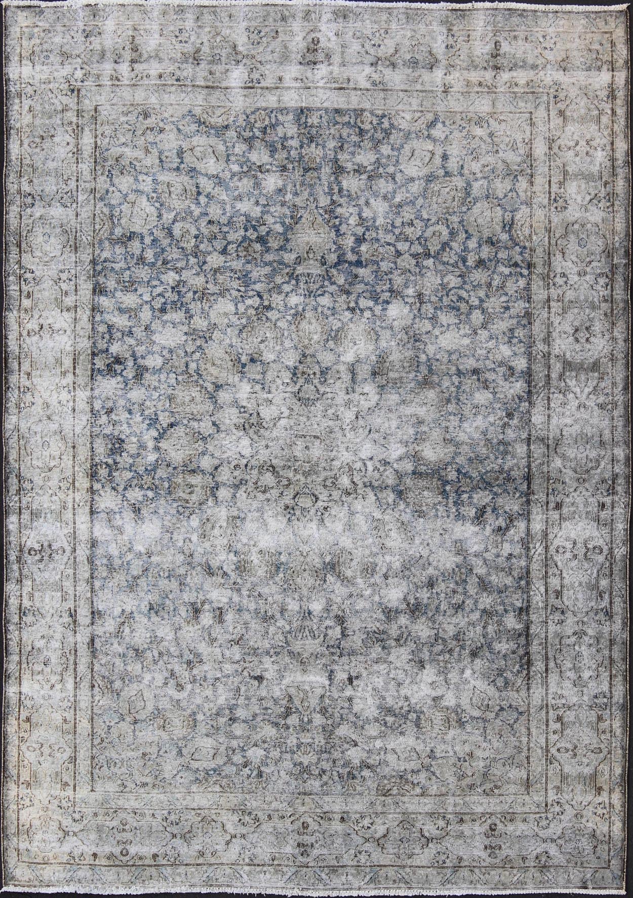 Vintage Persian Distressed rug with modern design in blue and gray faded all - over design from 1950s Persia, rug crv - 10046461, country of origin / type: Iran / Distressed modern, circa 1950. This Persian rug is one - of - a - kind with a distressed fi... - Keivan Woven ArtsCRV - 10046461 - 10496Rug